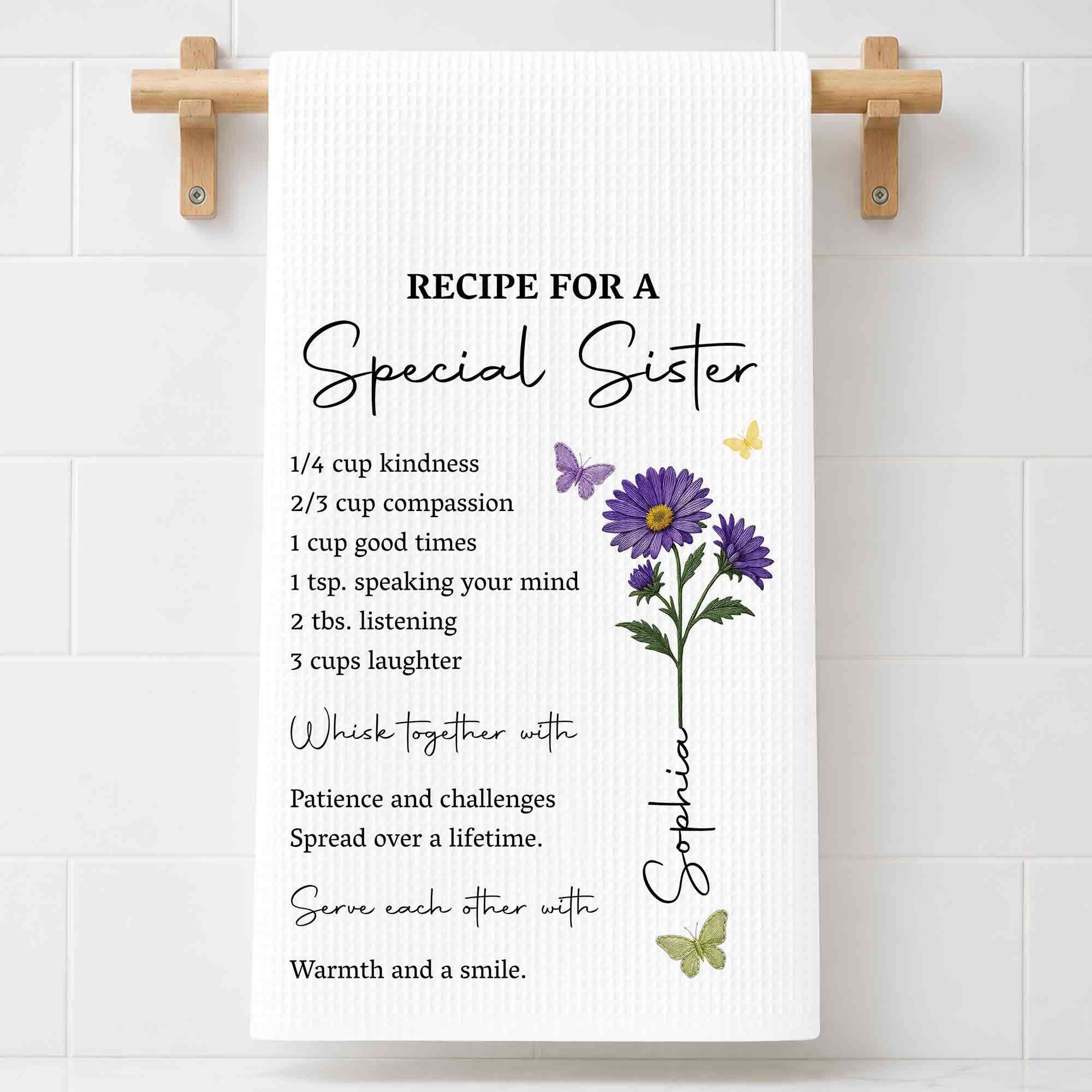 Personalized Kitchen Towel Recipe for Sister with Butterflies Kitchen Towel GradoCreations