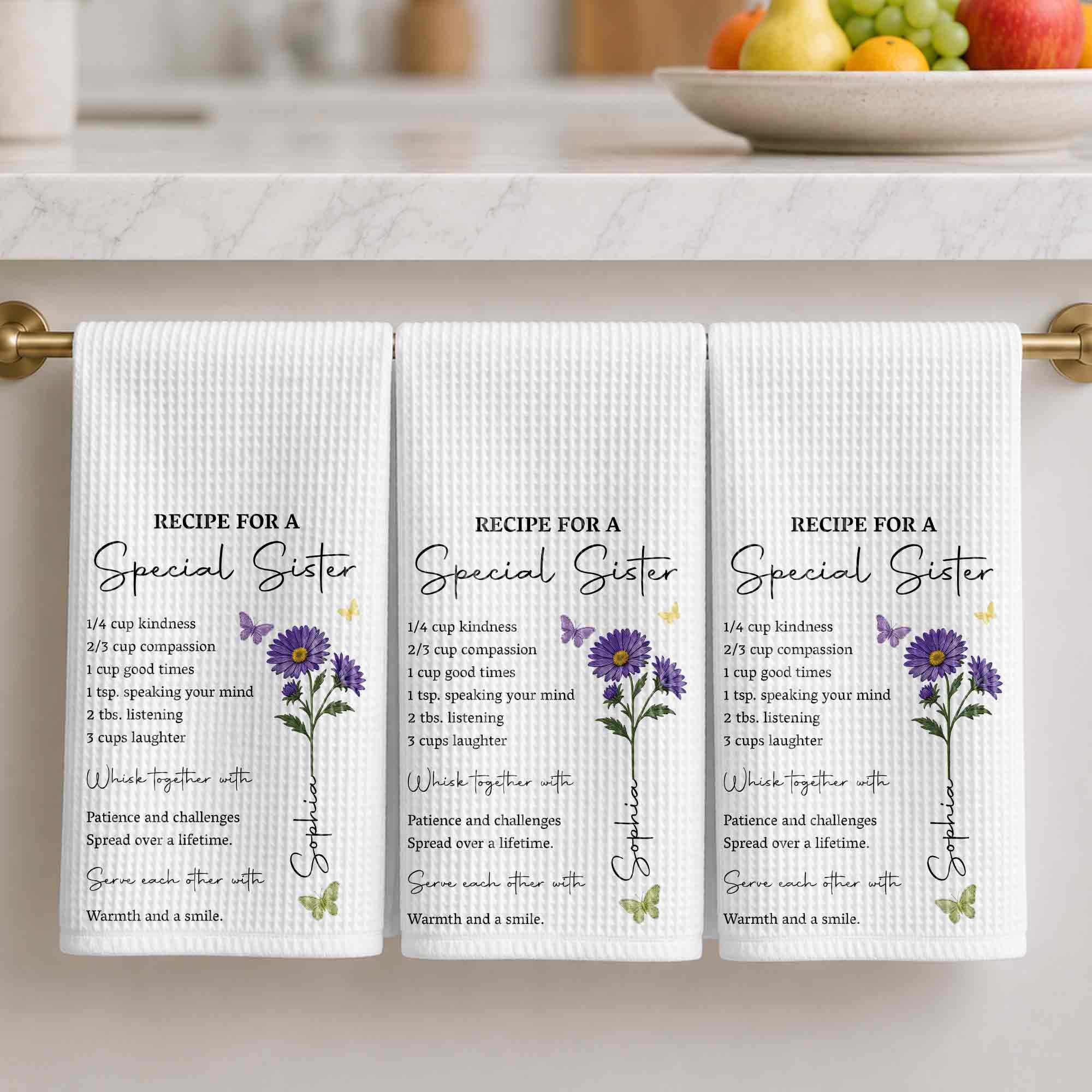 Personalized Kitchen Towel Recipe for Sister with Butterflies Kitchen Towel GradoCreations