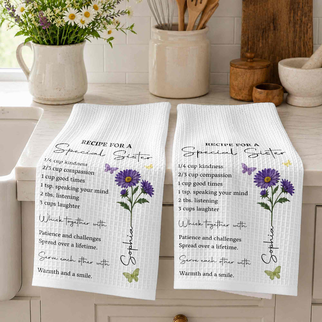 Personalized Kitchen Towel Recipe for Sister with Butterflies Kitchen Towel GradoCreations