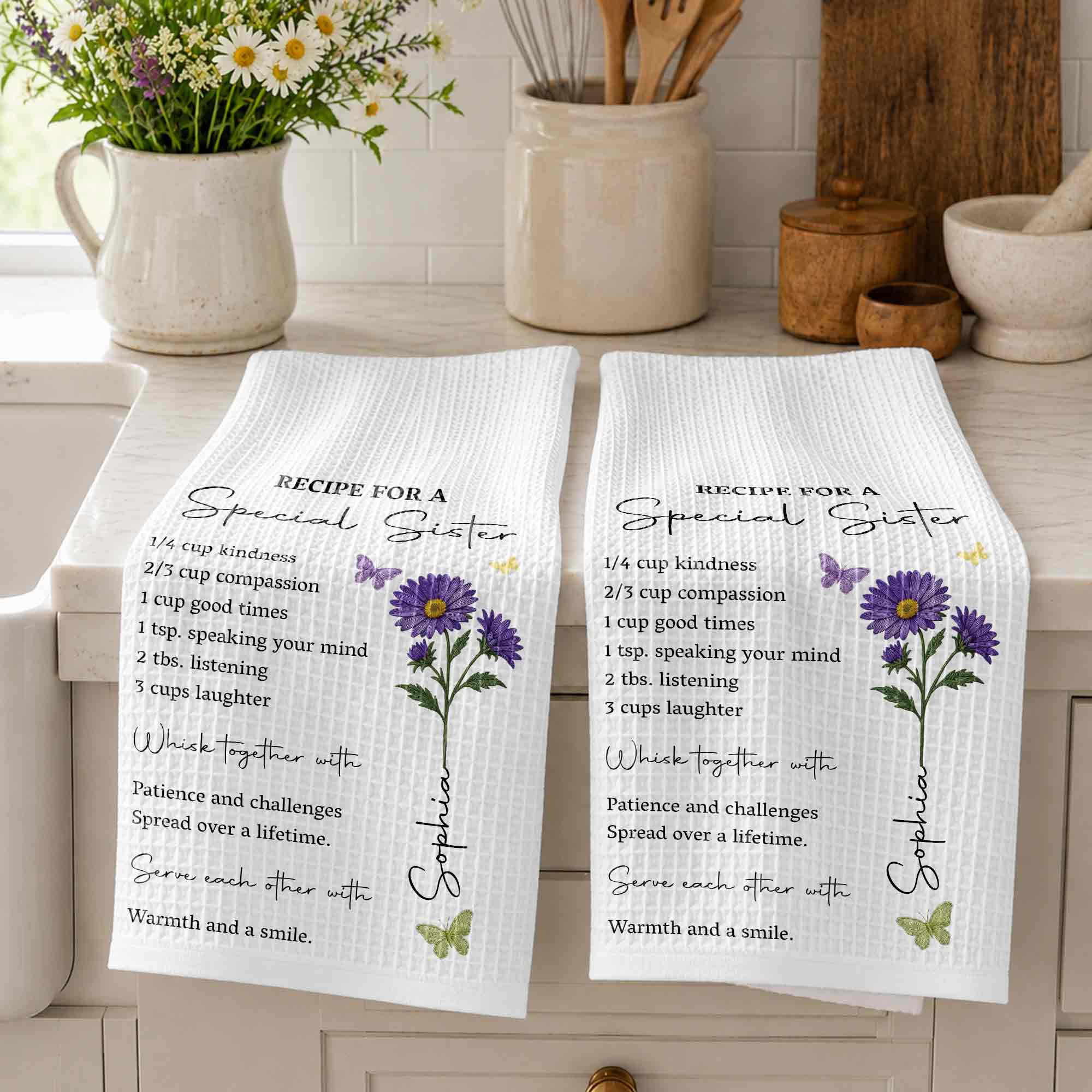 Personalized Kitchen Towel Recipe for Sister with Butterflies Kitchen Towel GradoCreations