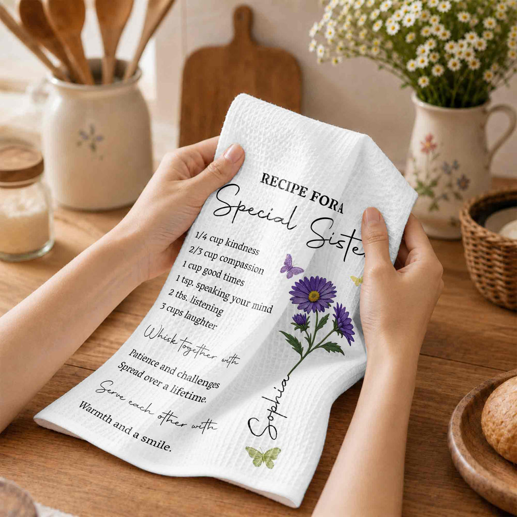 Personalized Kitchen Towel Recipe for Sister with Butterflies Kitchen Towel GradoCreations