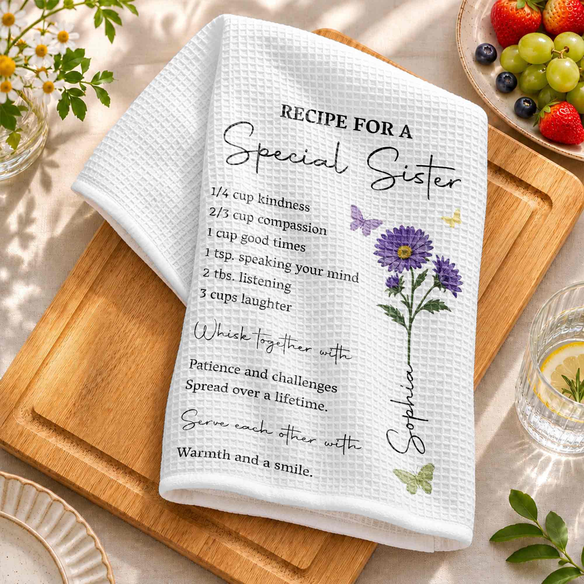 Personalized Kitchen Towel Recipe for Sister with Butterflies Kitchen Towel GradoCreations
