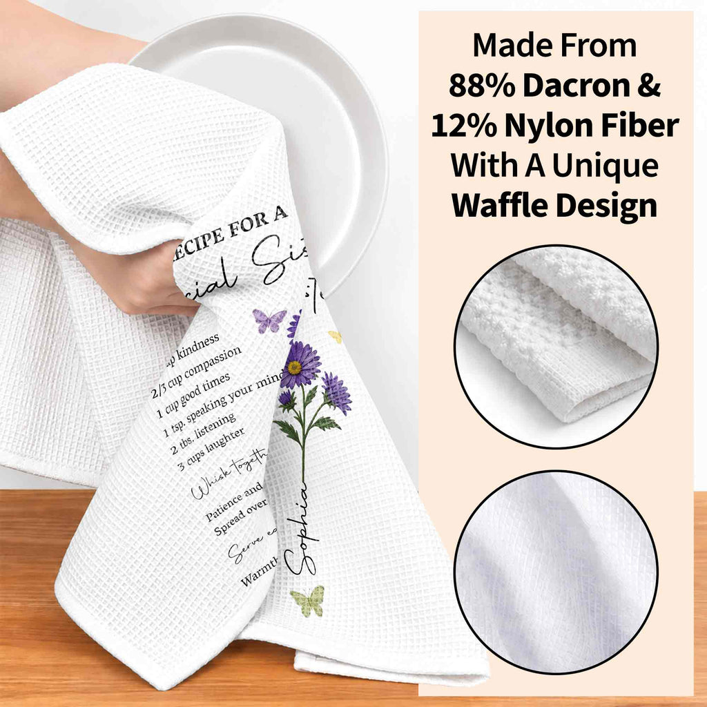 Personalized Kitchen Towel Recipe for Sister with Butterflies Kitchen Towel GradoCreations