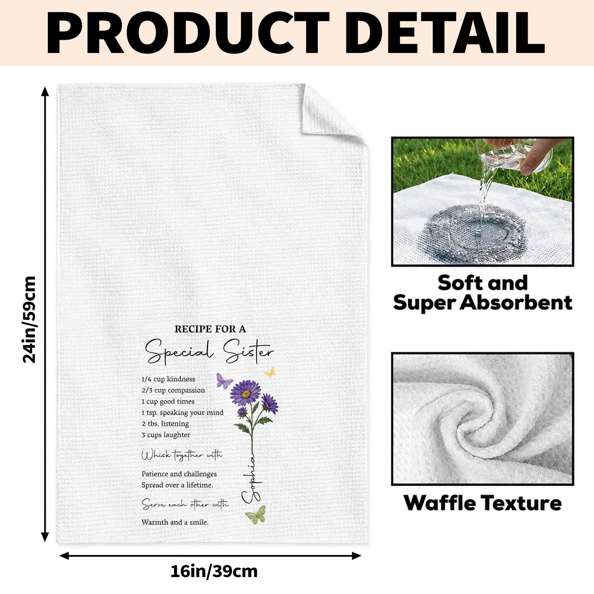 Personalized Kitchen Towel Recipe for Sister with Butterflies Kitchen Towel GradoCreations