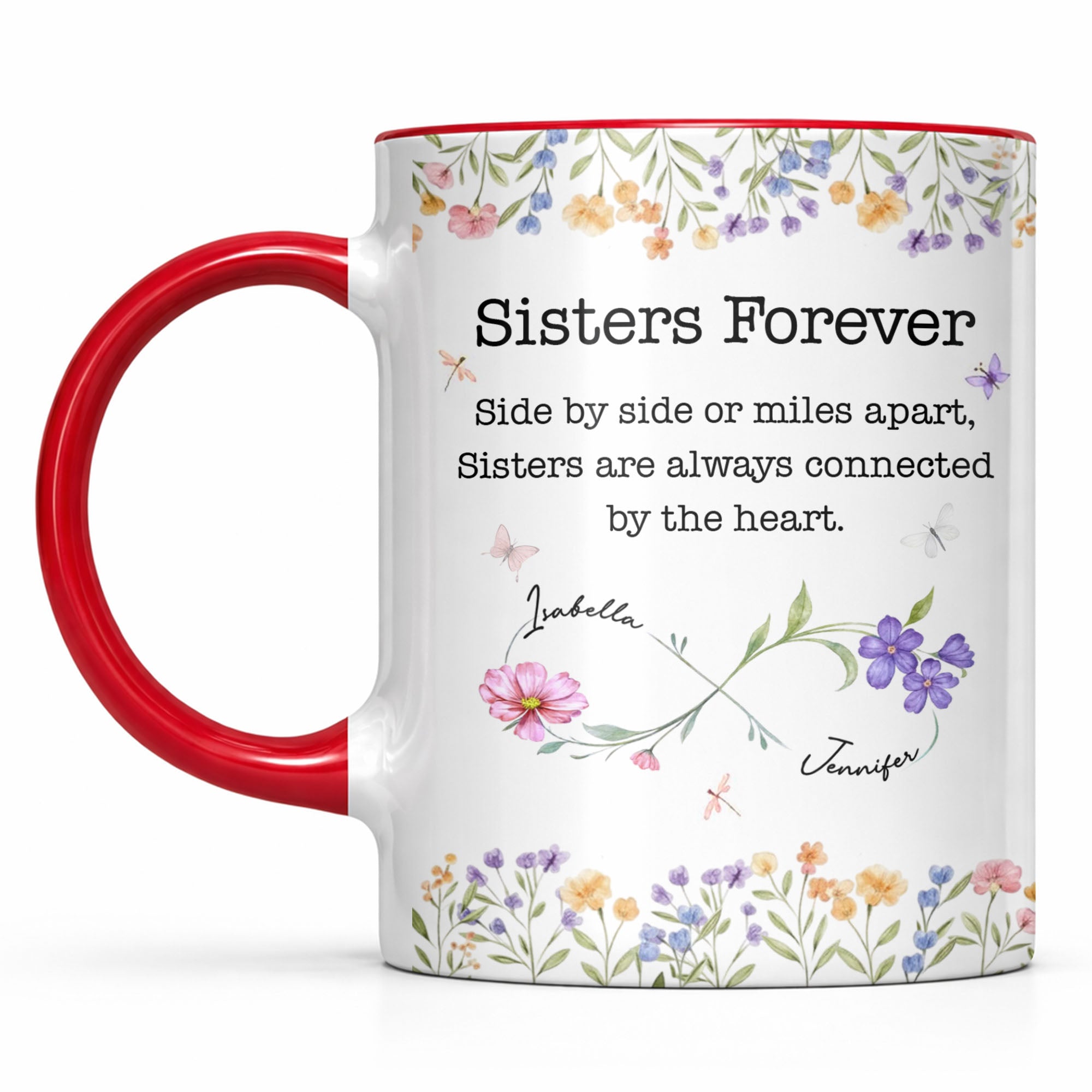 Personalized Sister Accent Mug Custom Floral Design Gift Accent Mug GradoCreations