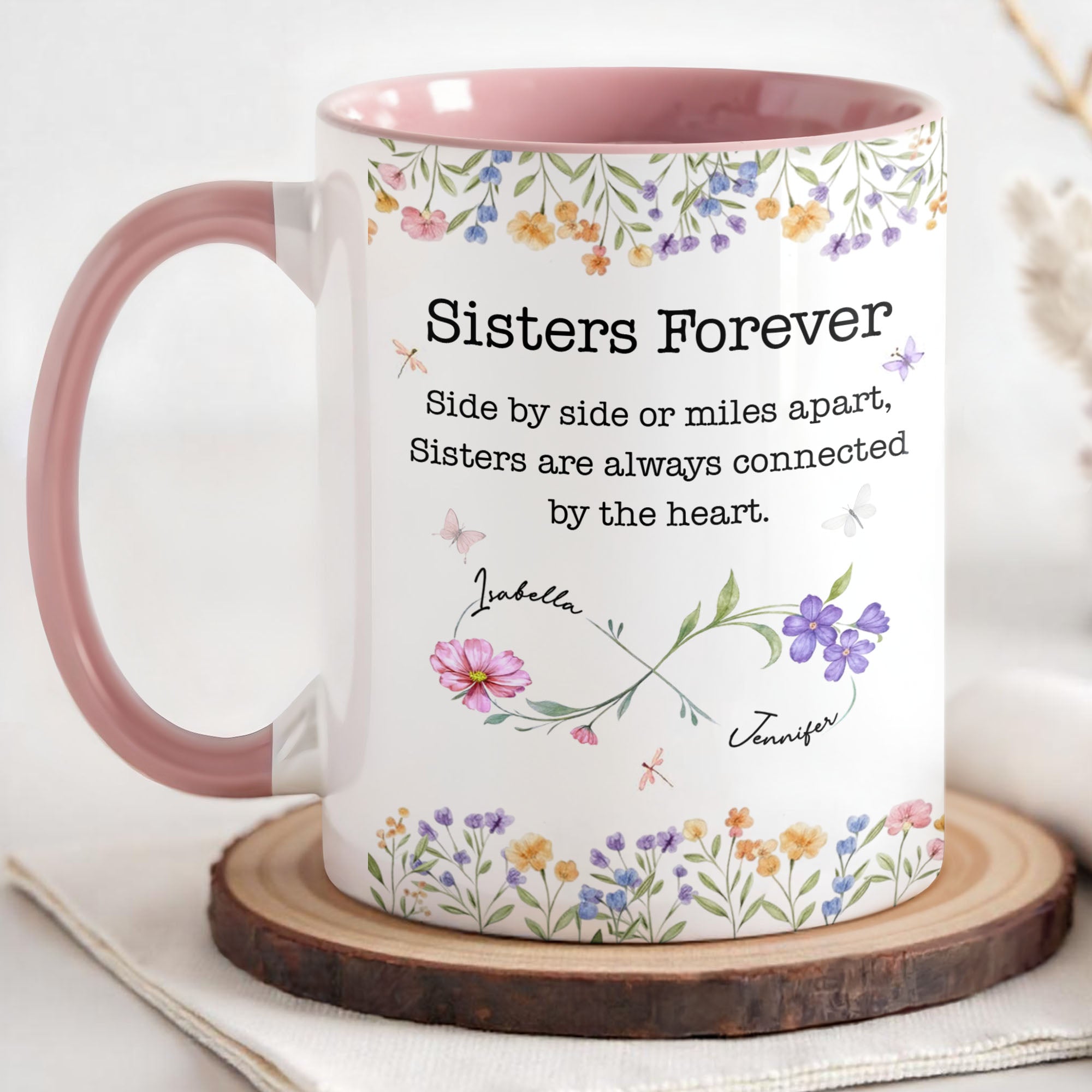 Personalized Sister Accent Mug Custom Floral Design Gift Accent Mug GradoCreations