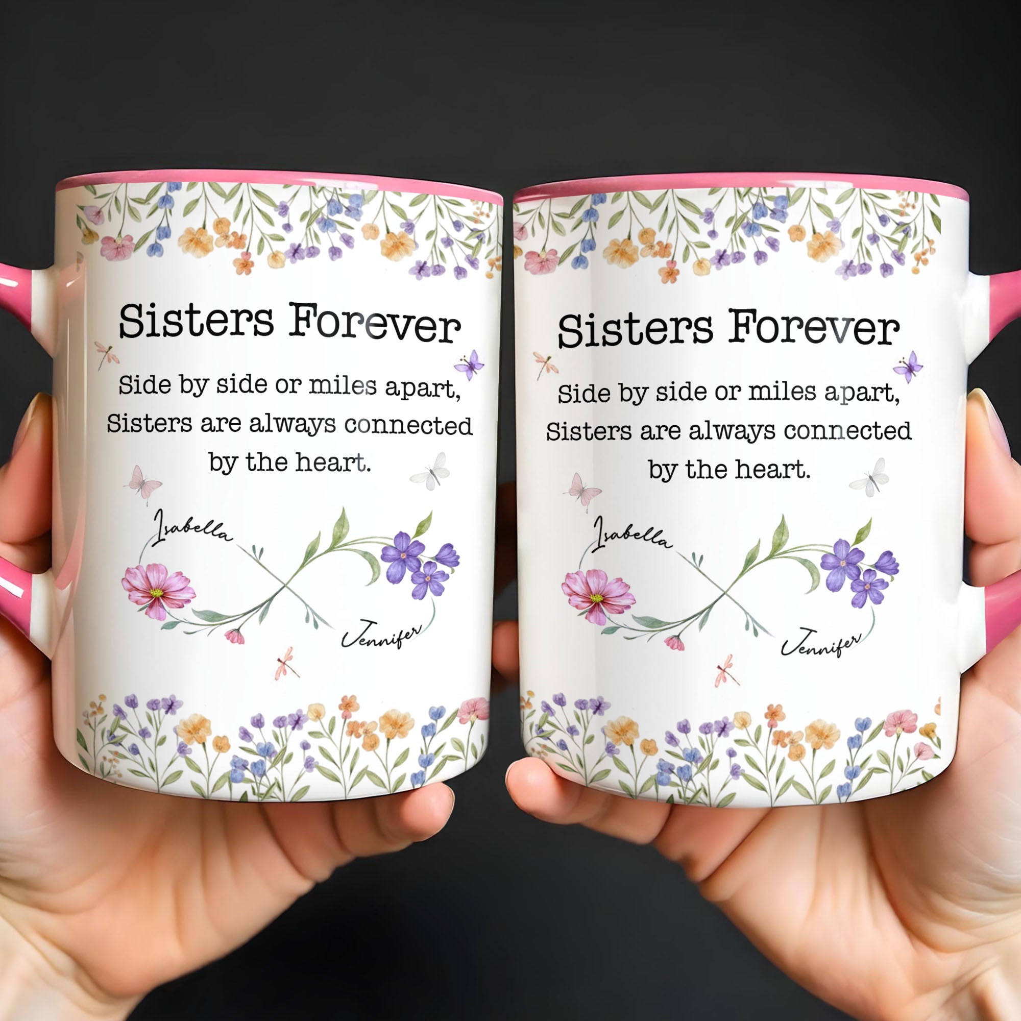 Personalized Sister Accent Mug Custom Floral Design Gift Accent Mug GradoCreations