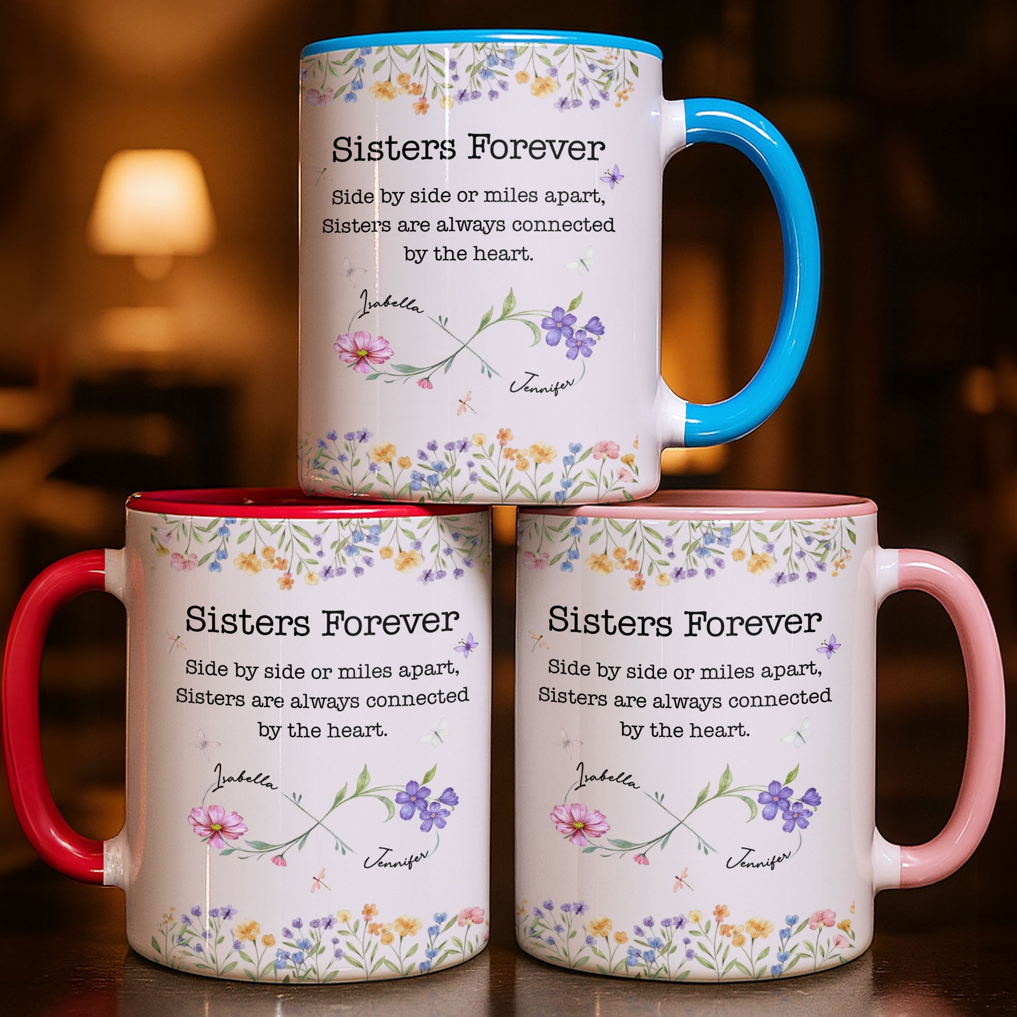 Personalized Sister Accent Mug Custom Floral Design Gift Accent Mug GradoCreations