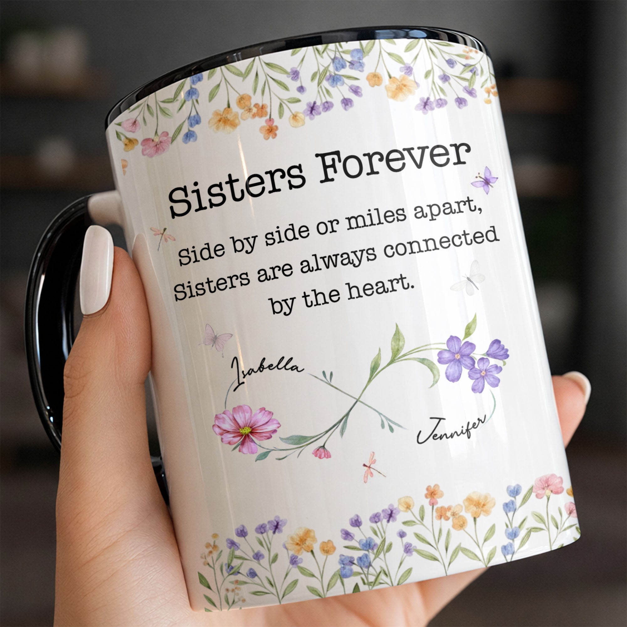 Personalized Sister Accent Mug Custom Floral Design Gift Accent Mug GradoCreations