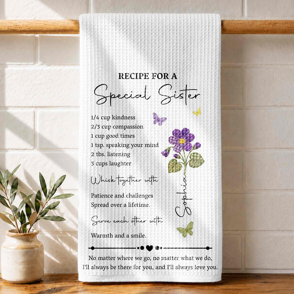 Personalized Birth Month Flowers Kitchen Towel Gift for Sister Kitchen Towel GradoCreations