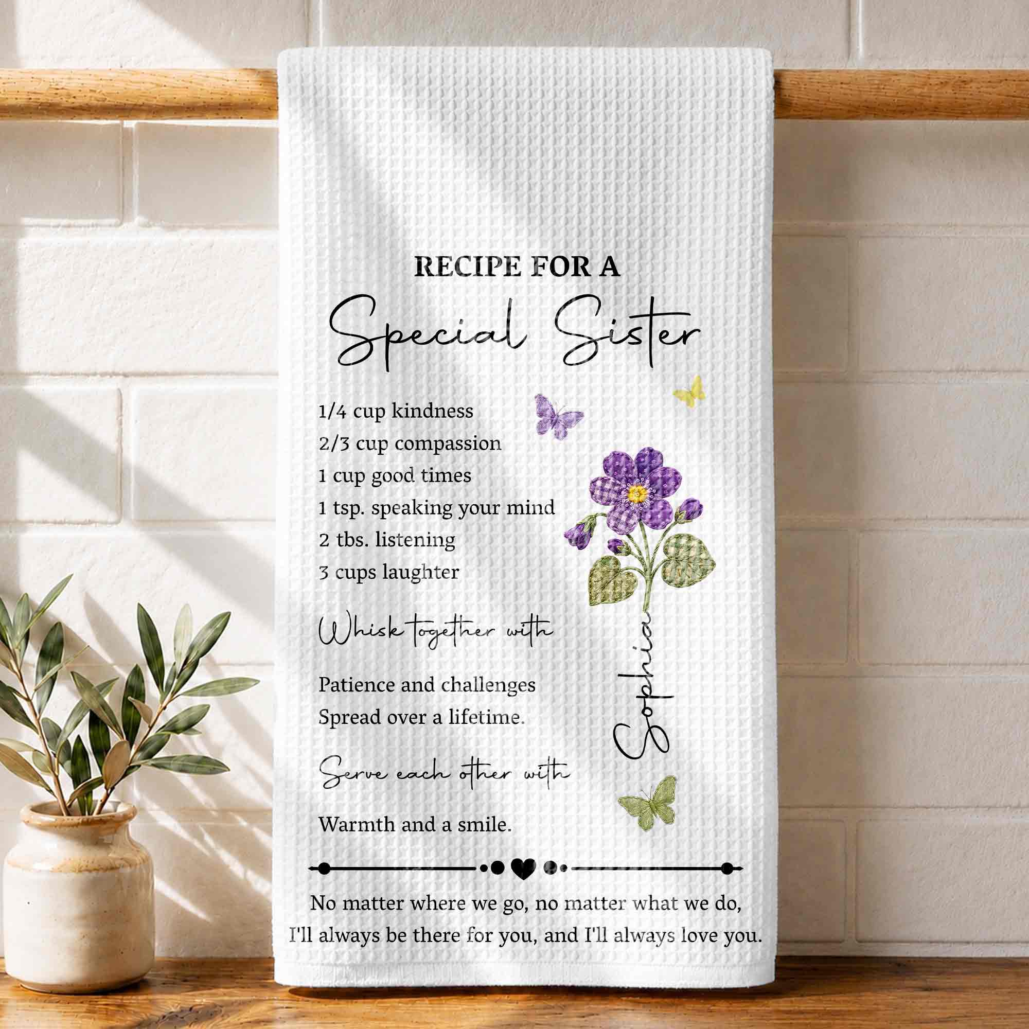 Personalized Birth Month Flowers Kitchen Towel Gift for Sister Kitchen Towel GradoCreations