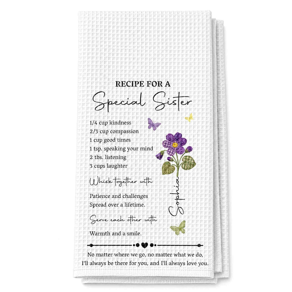 Personalized Birth Month Flowers Kitchen Towel Gift for Sister Kitchen Towel GradoCreations