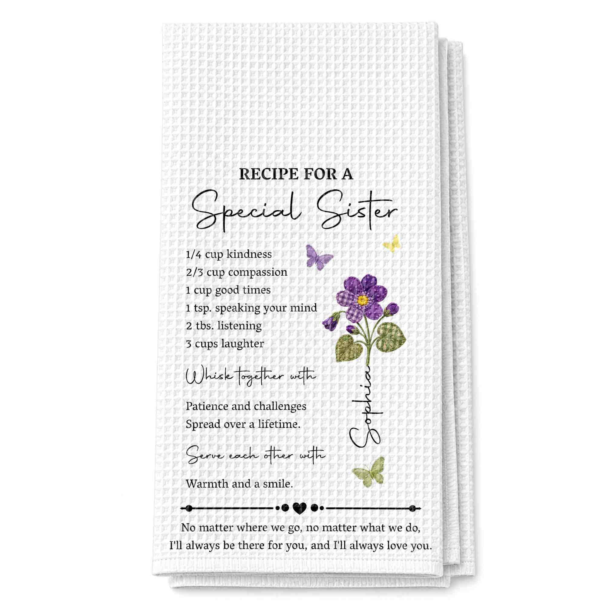Personalized Birth Month Flowers Kitchen Towel Gift for Sister Kitchen Towel GradoCreations