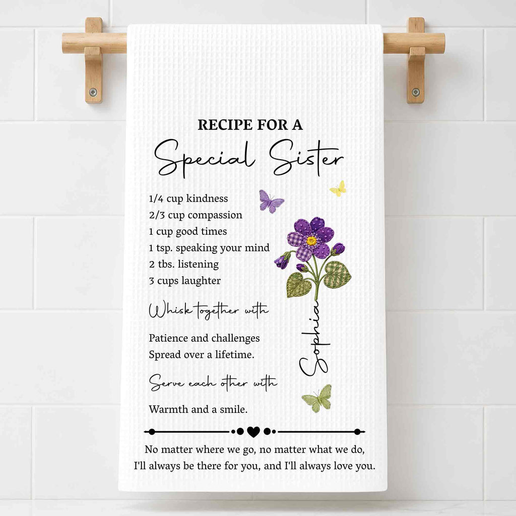 Personalized Birth Month Flowers Kitchen Towel Gift for Sister Kitchen Towel GradoCreations