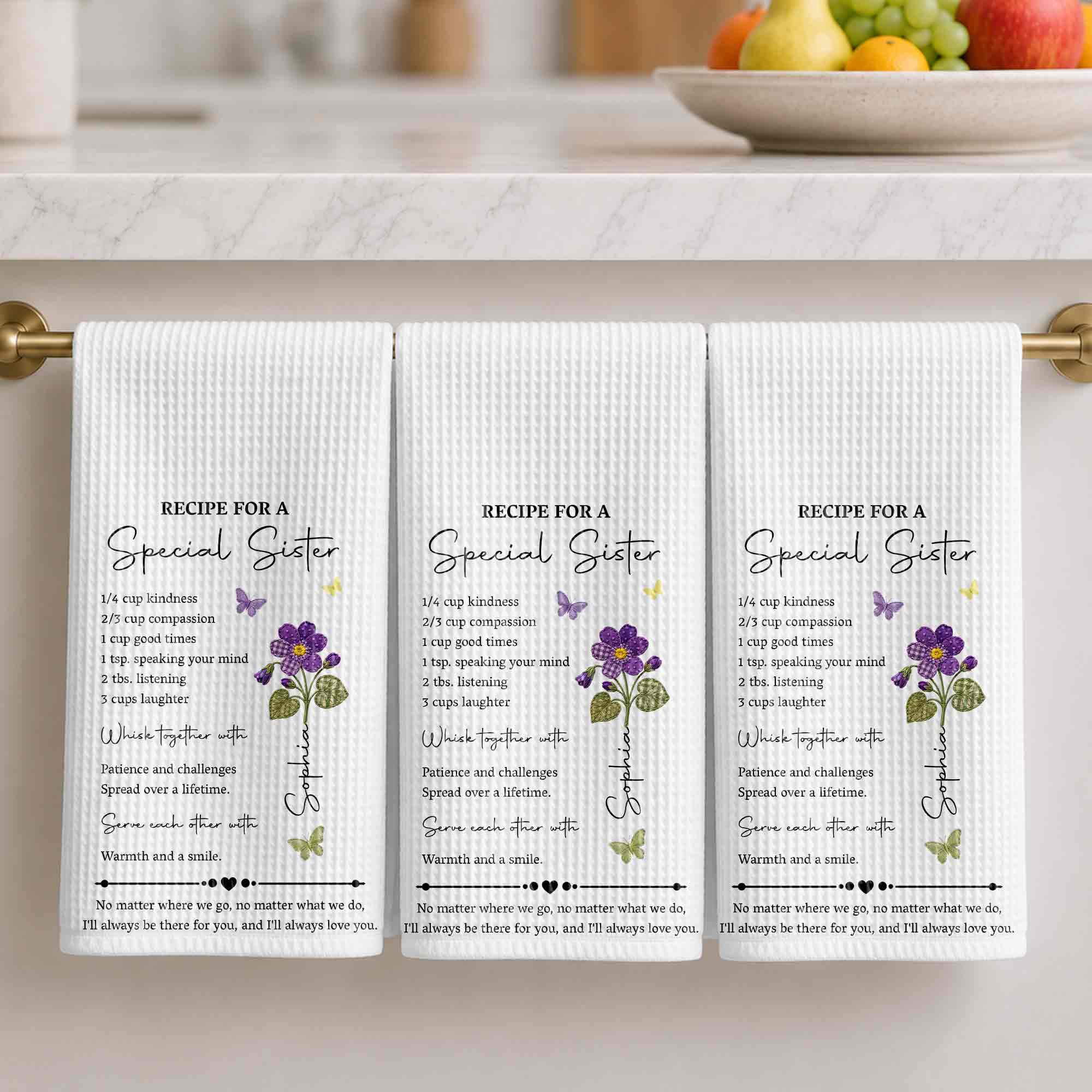 Personalized Birth Month Flowers Kitchen Towel Gift for Sister Kitchen Towel GradoCreations