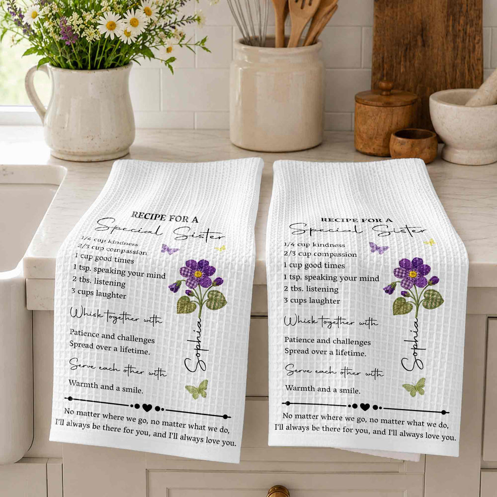 Personalized Birth Month Flowers Kitchen Towel Gift for Sister Kitchen Towel GradoCreations