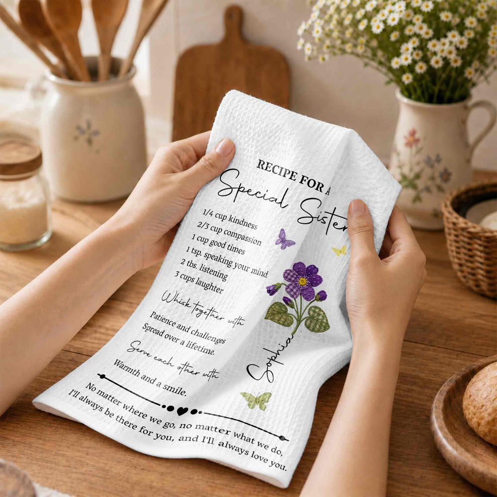 Personalized Birth Month Flowers Kitchen Towel Gift for Sister Kitchen Towel GradoCreations
