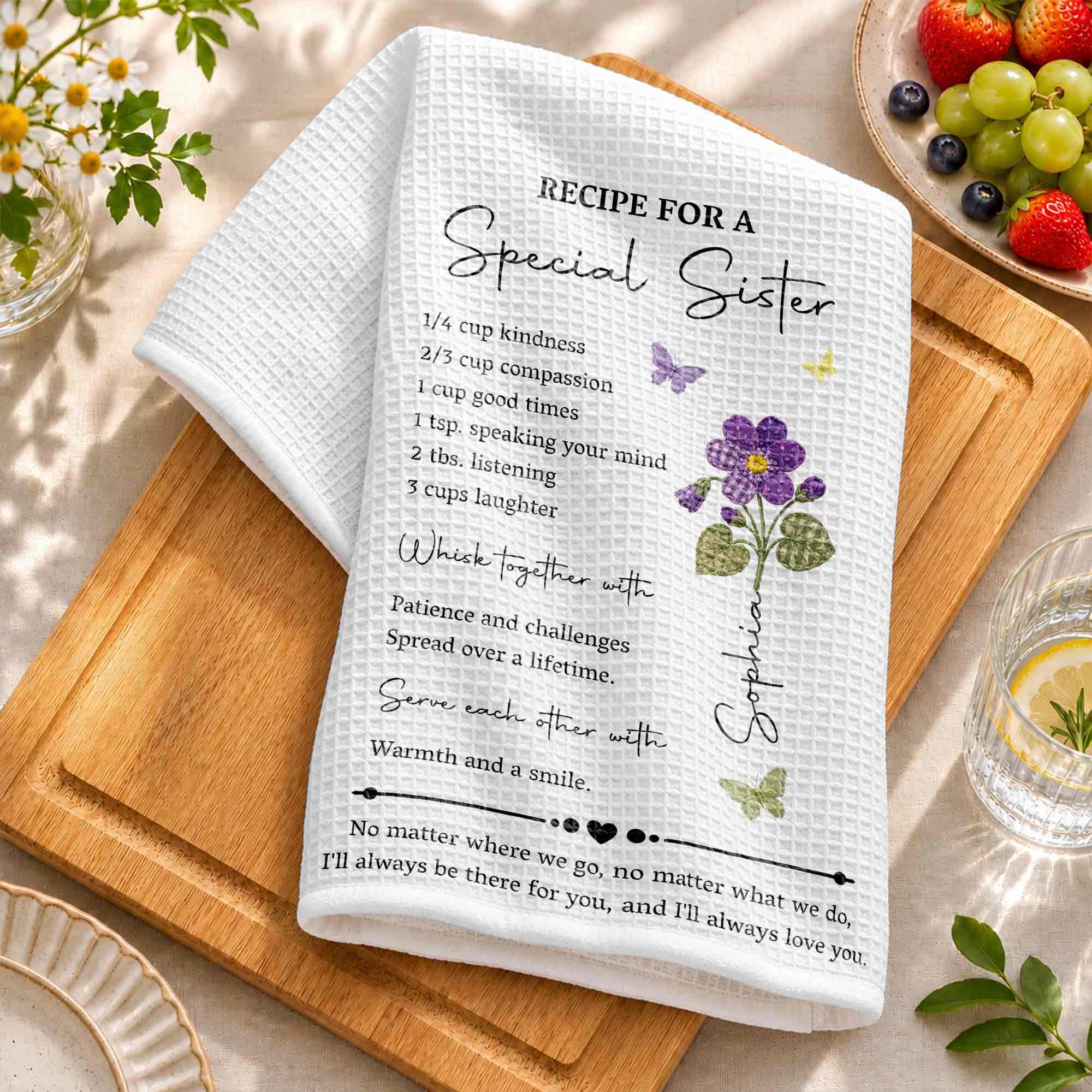 Personalized Birth Month Flowers Kitchen Towel Gift for Sister Kitchen Towel GradoCreations