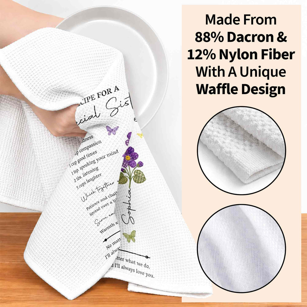 Personalized Birth Month Flowers Kitchen Towel Gift for Sister Kitchen Towel GradoCreations