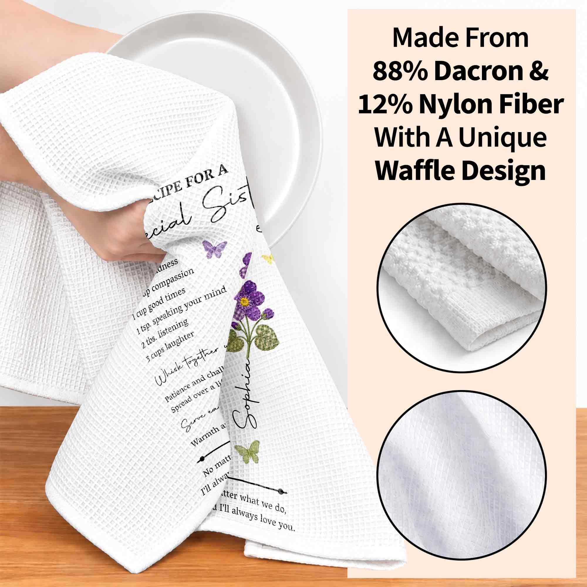 Personalized Birth Month Flowers Kitchen Towel Gift for Sister Kitchen Towel GradoCreations