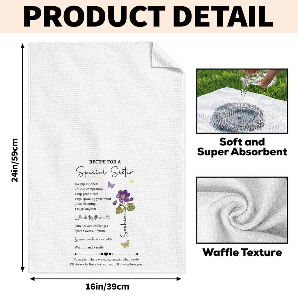 Personalized Birth Month Flowers Kitchen Towel Gift for Sister Kitchen Towel GradoCreations