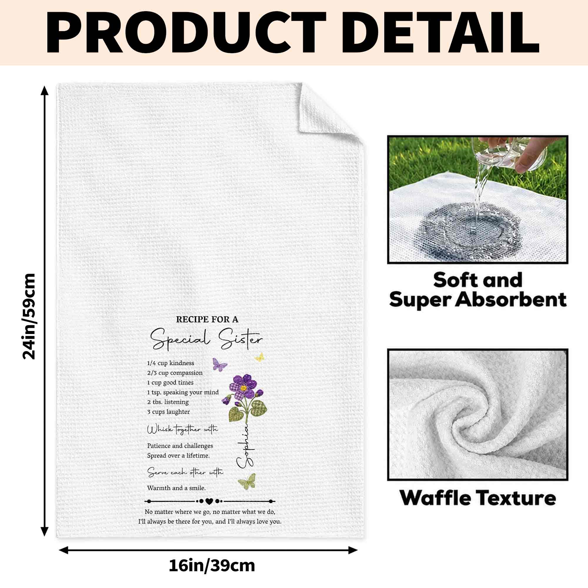 Personalized Birth Month Flowers Kitchen Towel Gift for Sister Kitchen Towel GradoCreations
