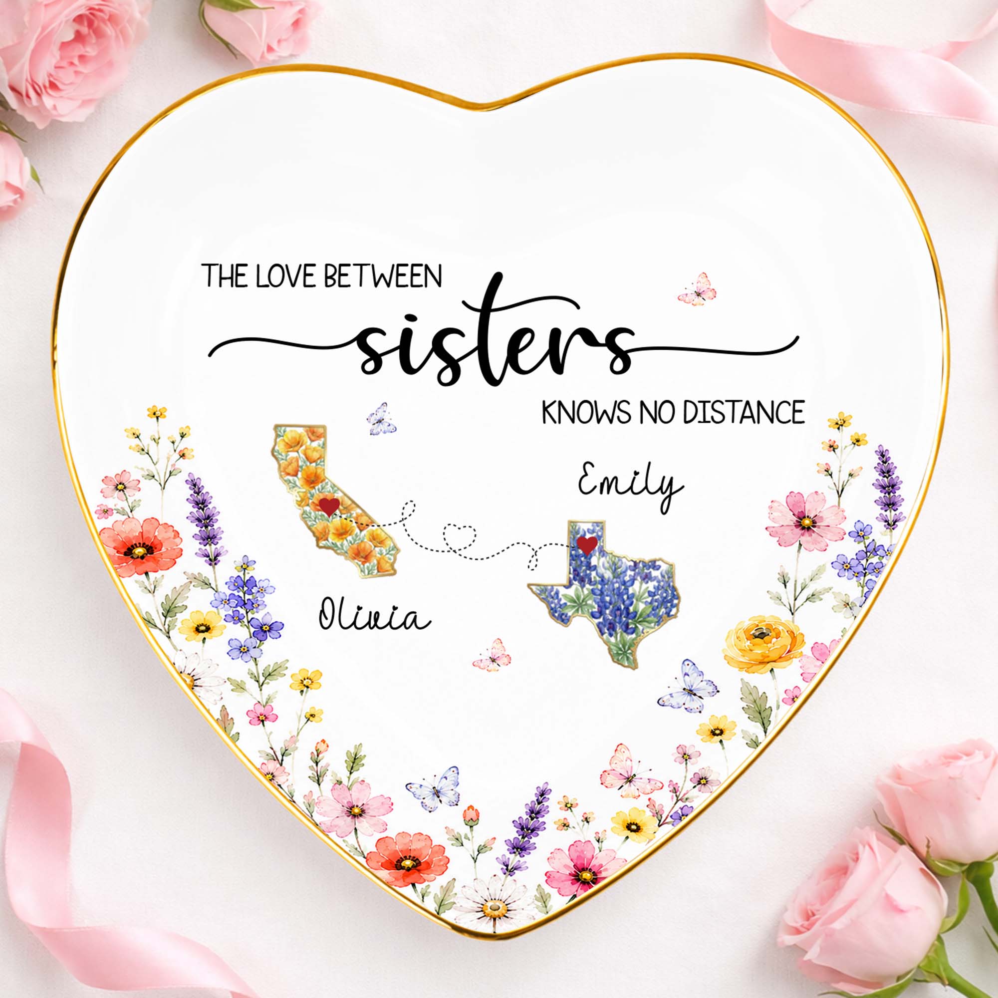 Personalized Heart Shaped Jewelry Dish Custom Name Gift for Sister Heart Jewelry Dish GradoCreations