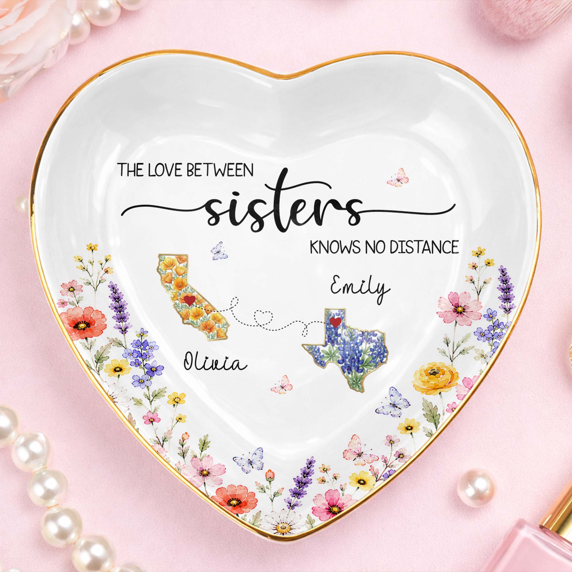 Personalized Heart Shaped Jewelry Dish Custom Name Gift for Sister Heart Jewelry Dish GradoCreations
