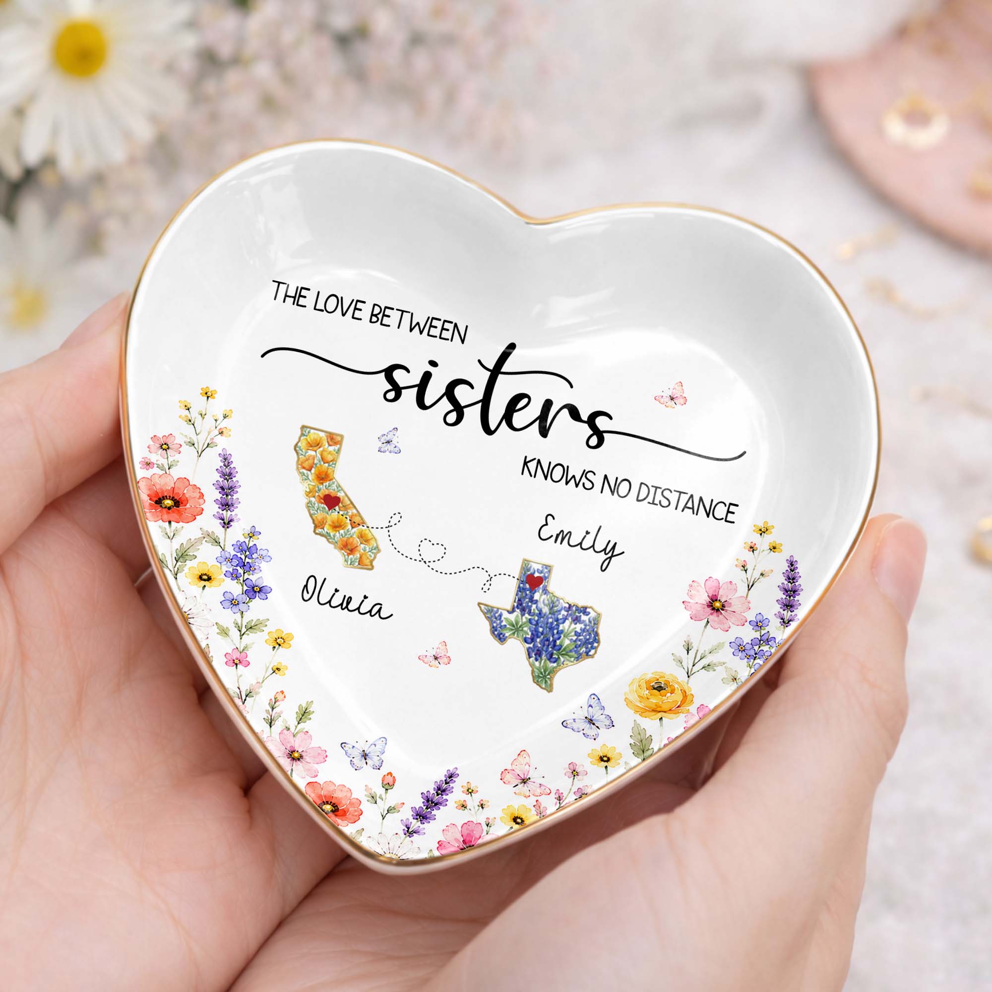 Personalized Heart Shaped Jewelry Dish Custom Name Gift for Sister Heart Jewelry Dish GradoCreations