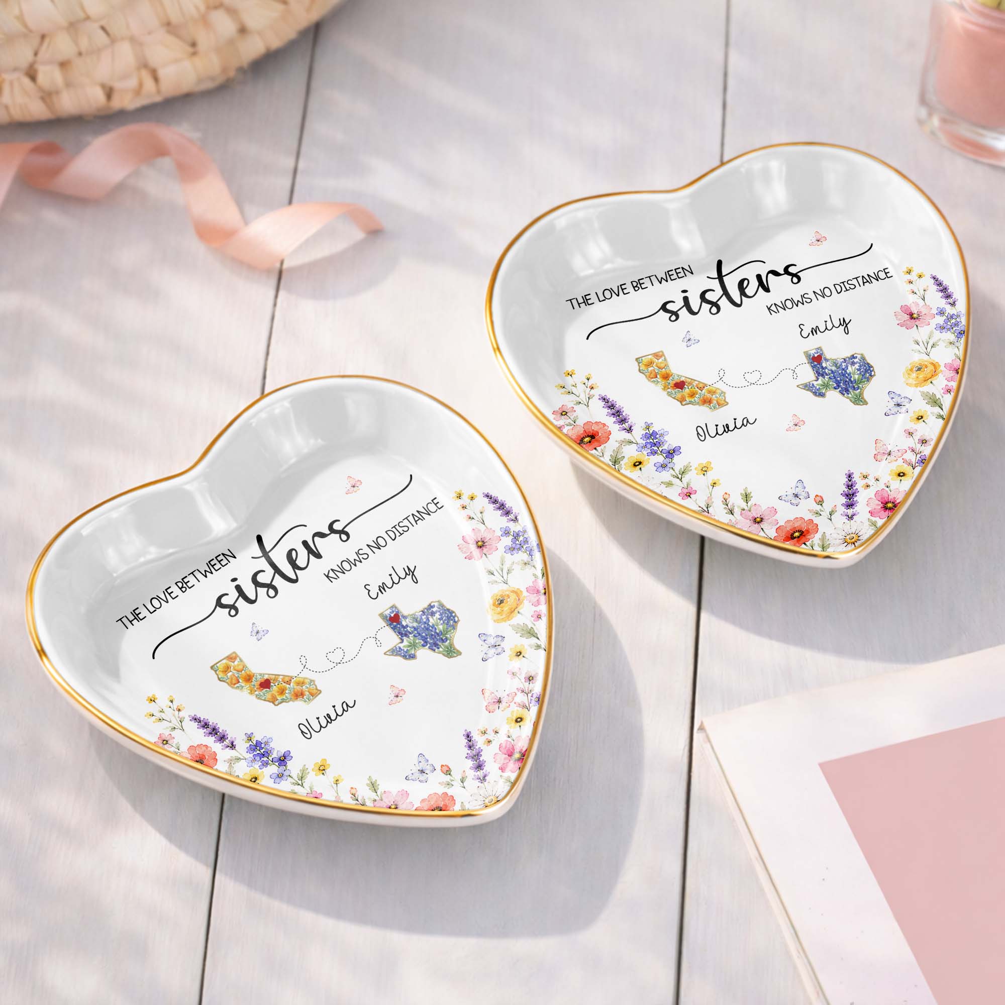 Personalized Heart Shaped Jewelry Dish Custom Name Gift for Sister Heart Jewelry Dish GradoCreations