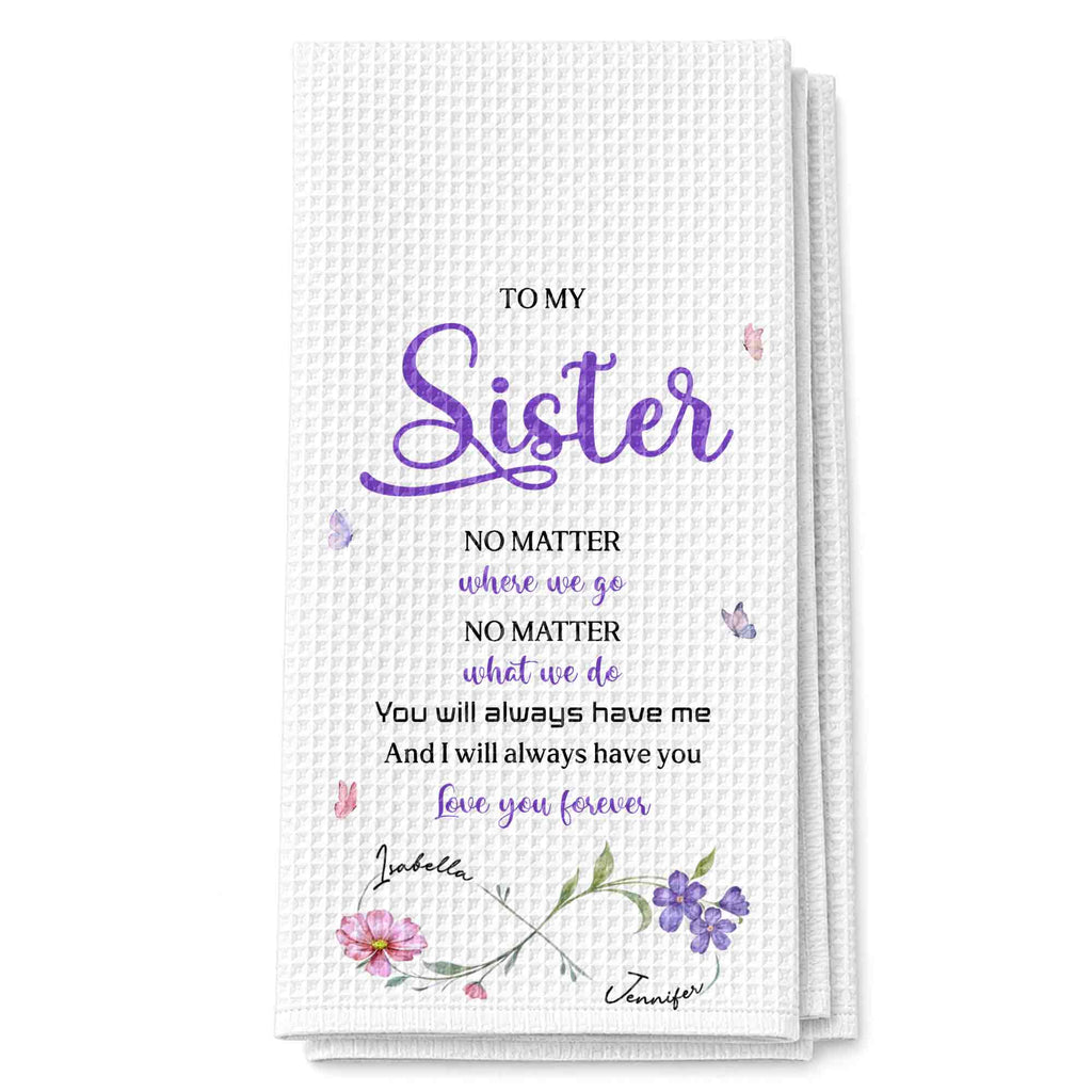 Personalized Kitchen Towel for Sister with Flowers & Butterflies Kitchen Towel GradoCreations