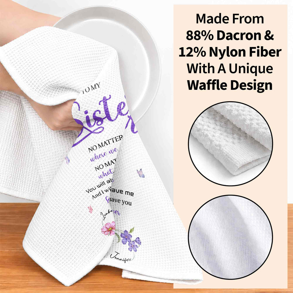 Personalized Kitchen Towel for Sister with Flowers & Butterflies Kitchen Towel GradoCreations