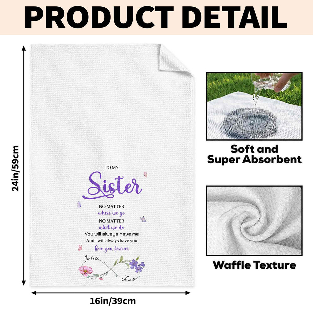 Personalized Kitchen Towel for Sister with Flowers & Butterflies Kitchen Towel GradoCreations