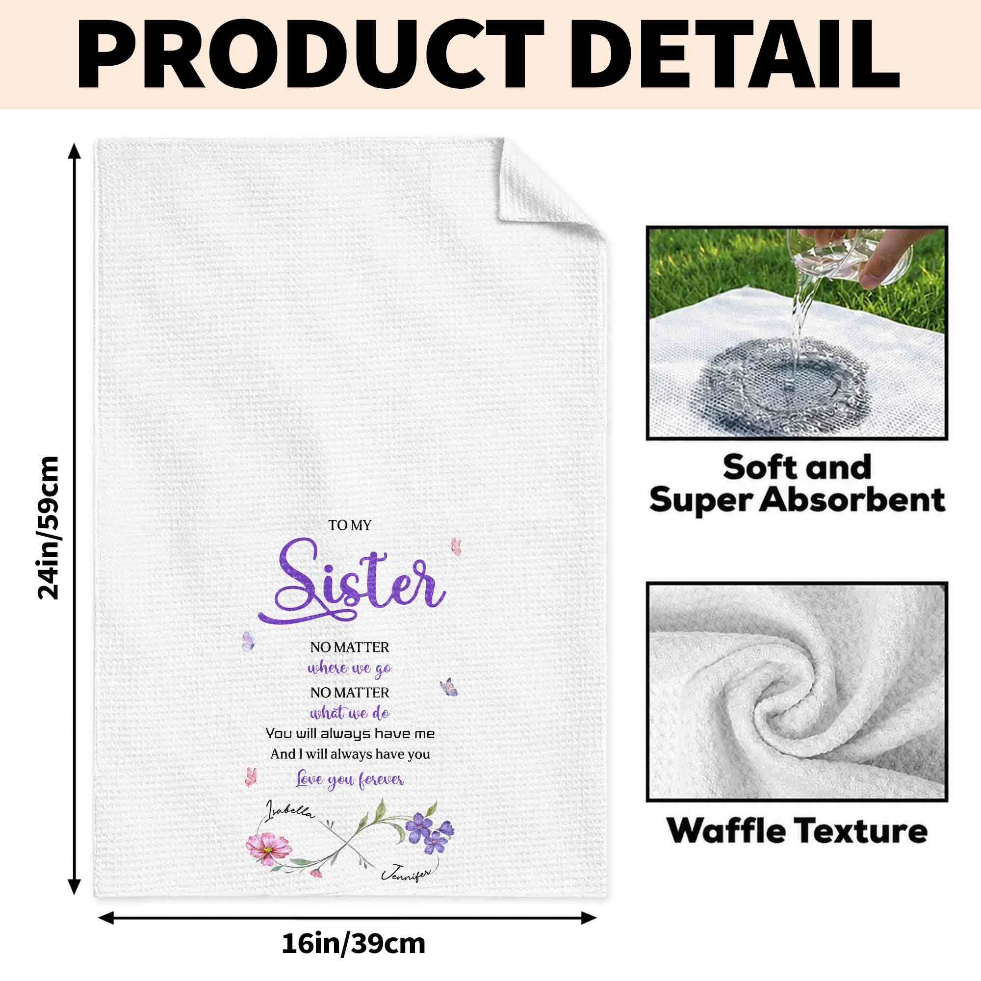 Personalized Kitchen Towel for Sister with Flowers & Butterflies Kitchen Towel GradoCreations