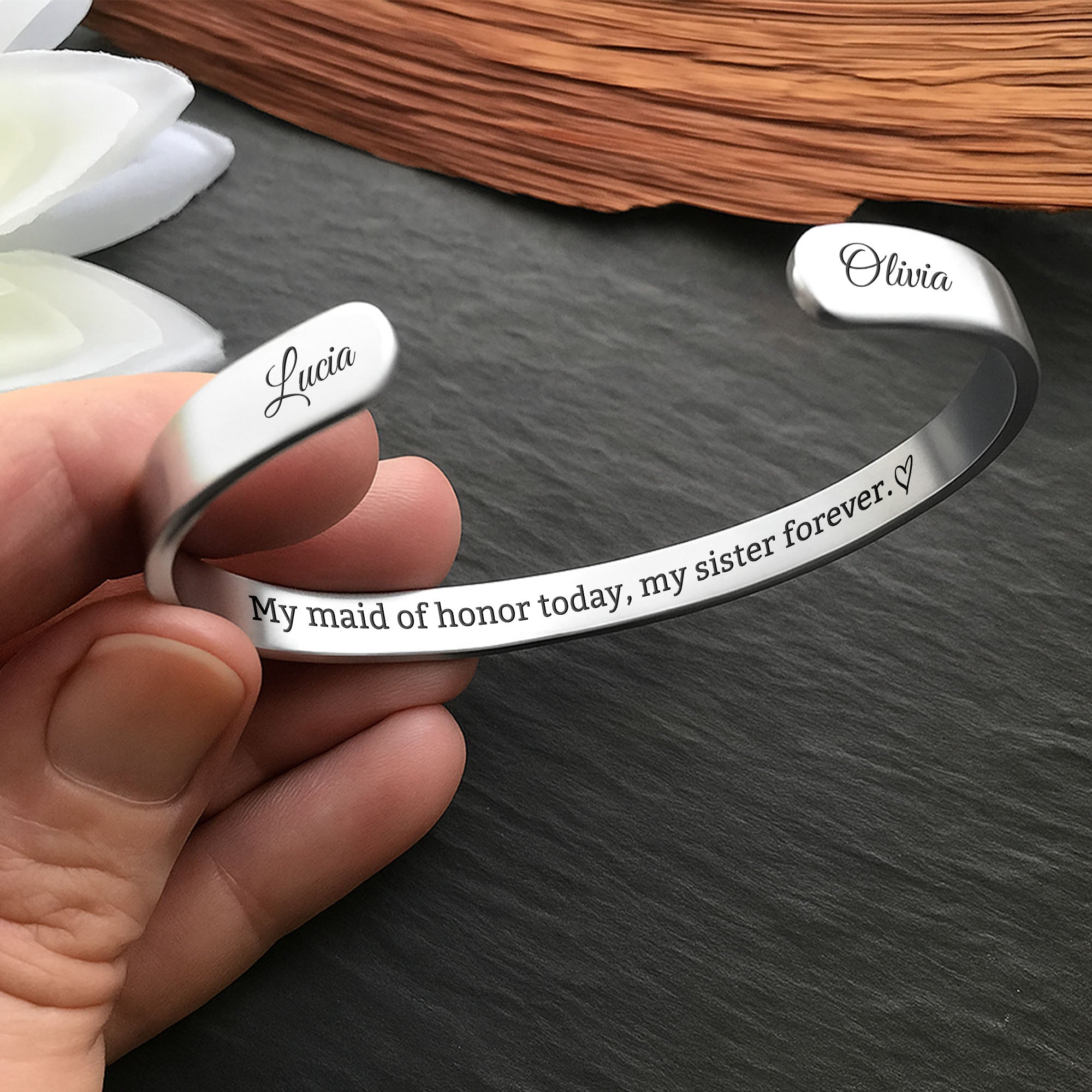 Personalized Sister Heart Bracelet Cuff Custom Gift for Her Bracelet Cuff GradoCreations