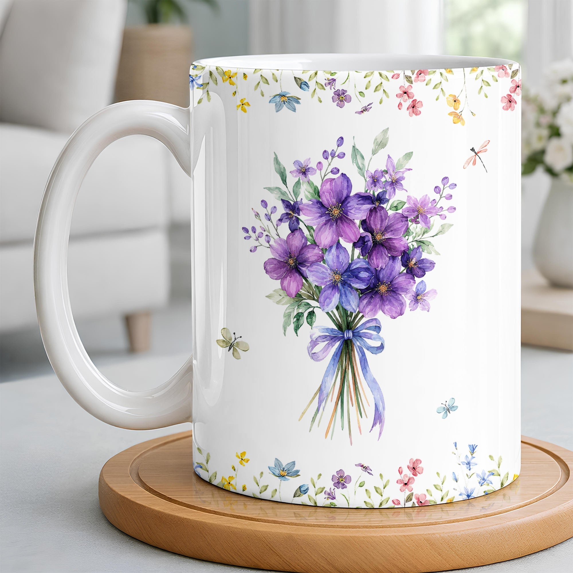 Personalized Floral Birth Month Flower Coffee Mug Custom Gift for Sister Edge-to-edge Mug GradoCreations
