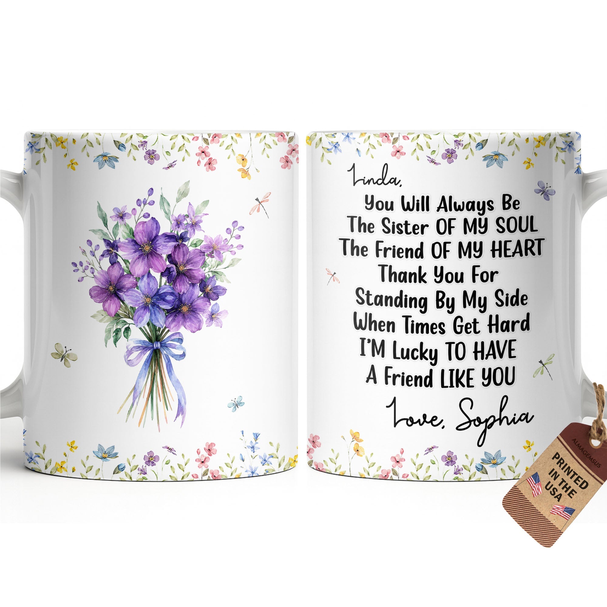 Personalized Floral Birth Month Flower Coffee Mug Custom Gift for Sister Edge-to-edge Mug GradoCreations