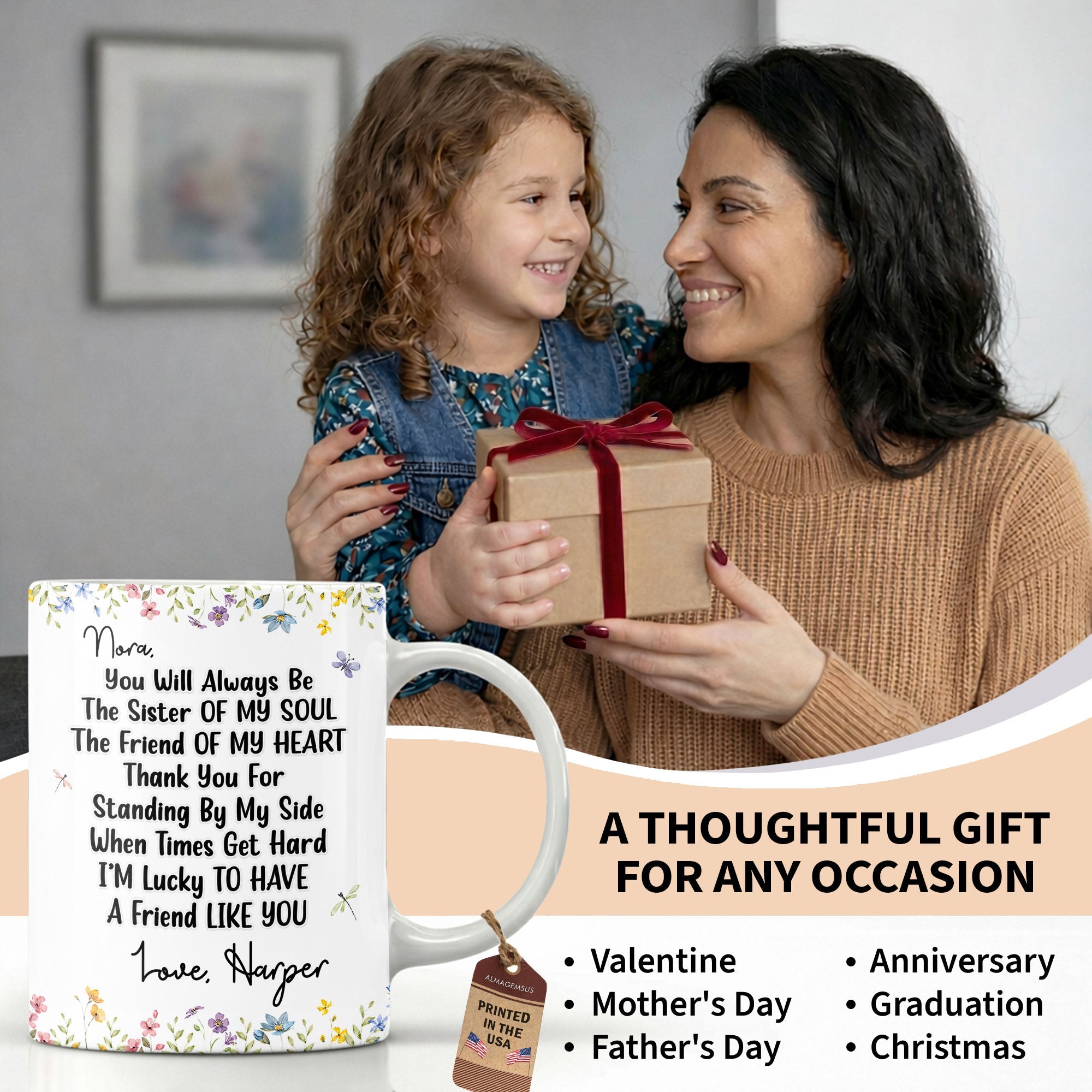 Personalized Floral Birth Month Flower Coffee Mug Custom Gift for Sister Edge-to-edge Mug GradoCreations