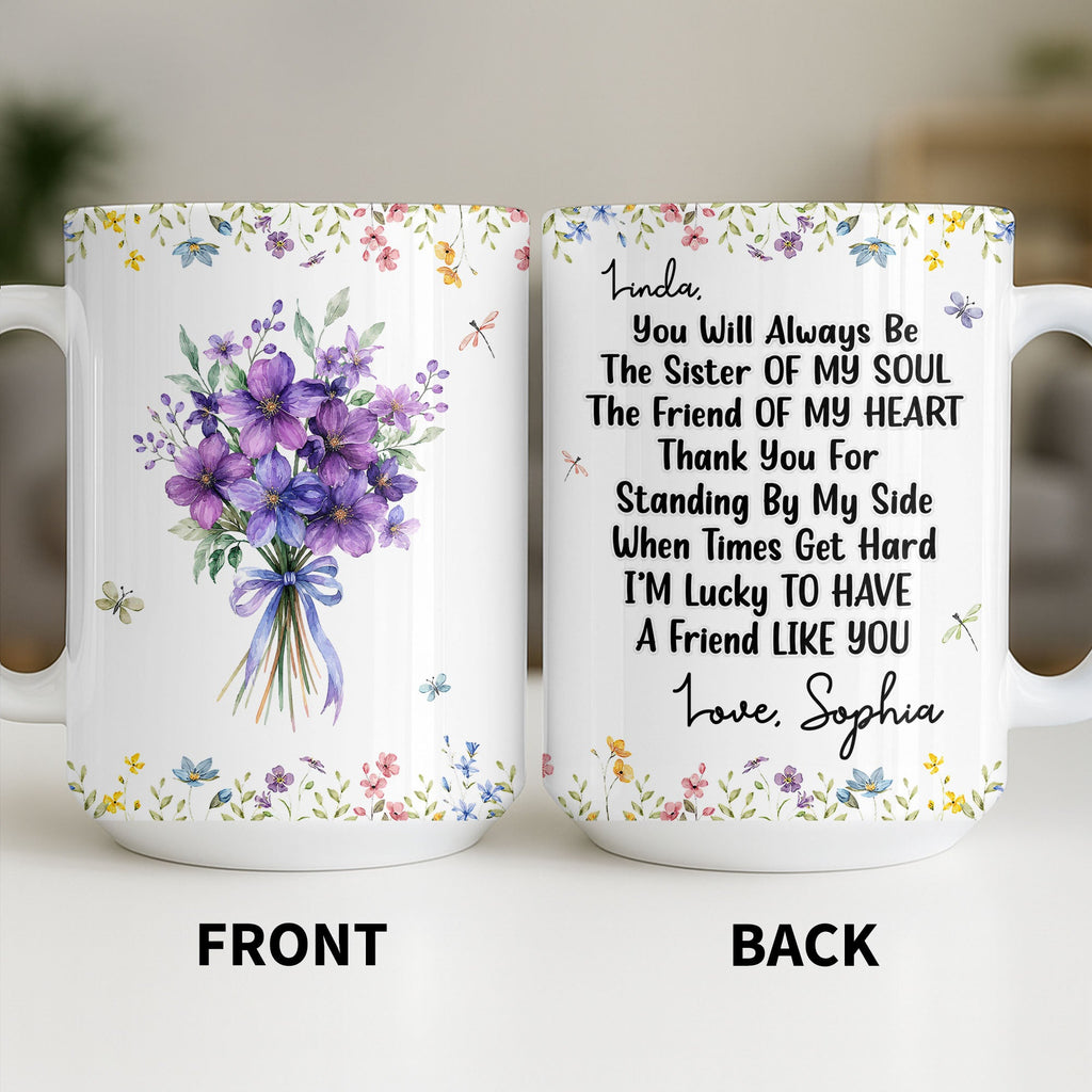 Personalized Floral Birth Month Flower Coffee Mug Custom Gift for Sister Edge-to-edge Mug GradoCreations