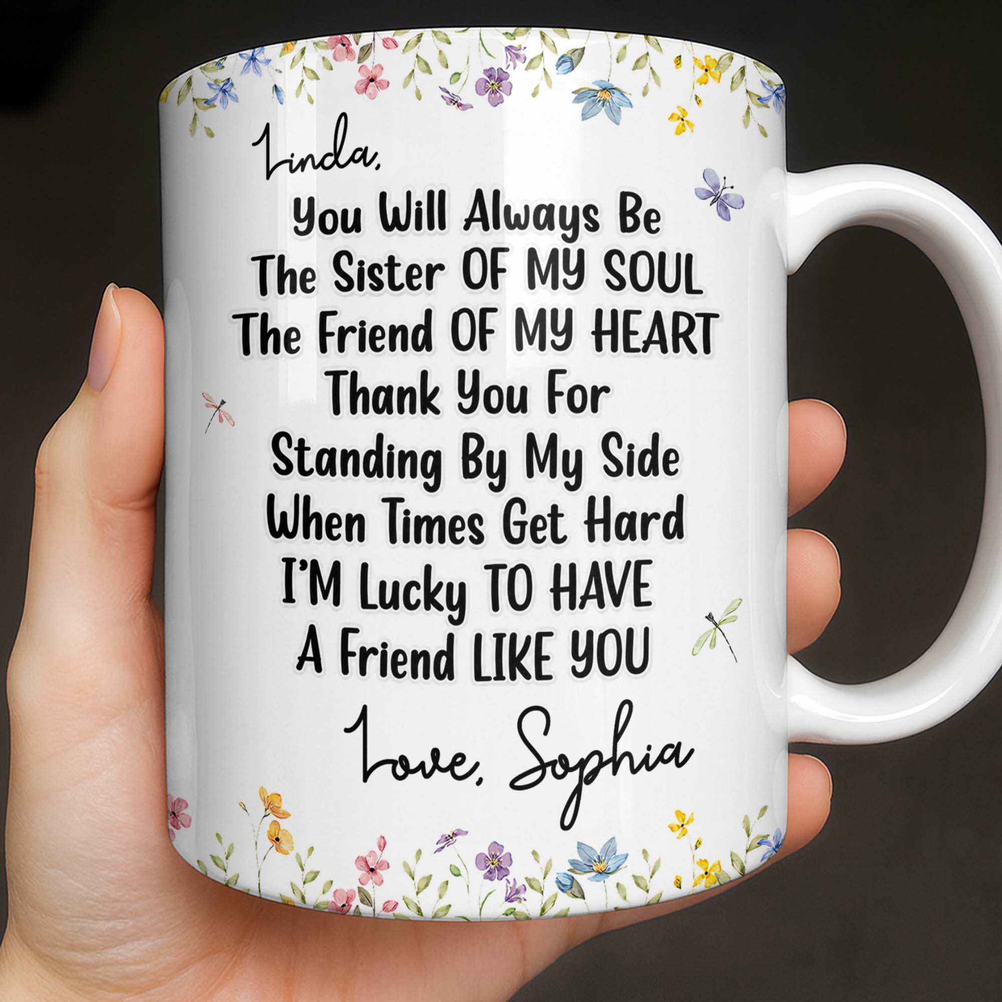 Personalized Floral Birth Month Flower Coffee Mug Custom Gift for Sister Edge-to-edge Mug GradoCreations