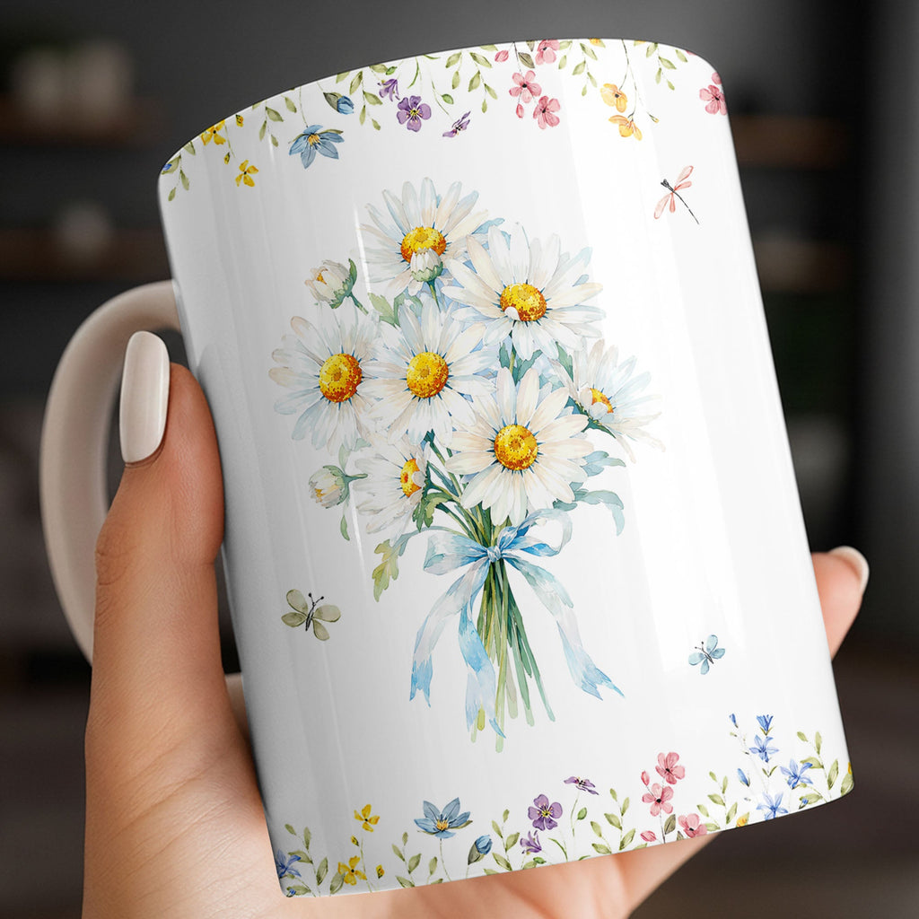 Personalized Floral Birth Month Flower Coffee Mug Custom Gift for Sister Edge-to-edge Mug GradoCreations