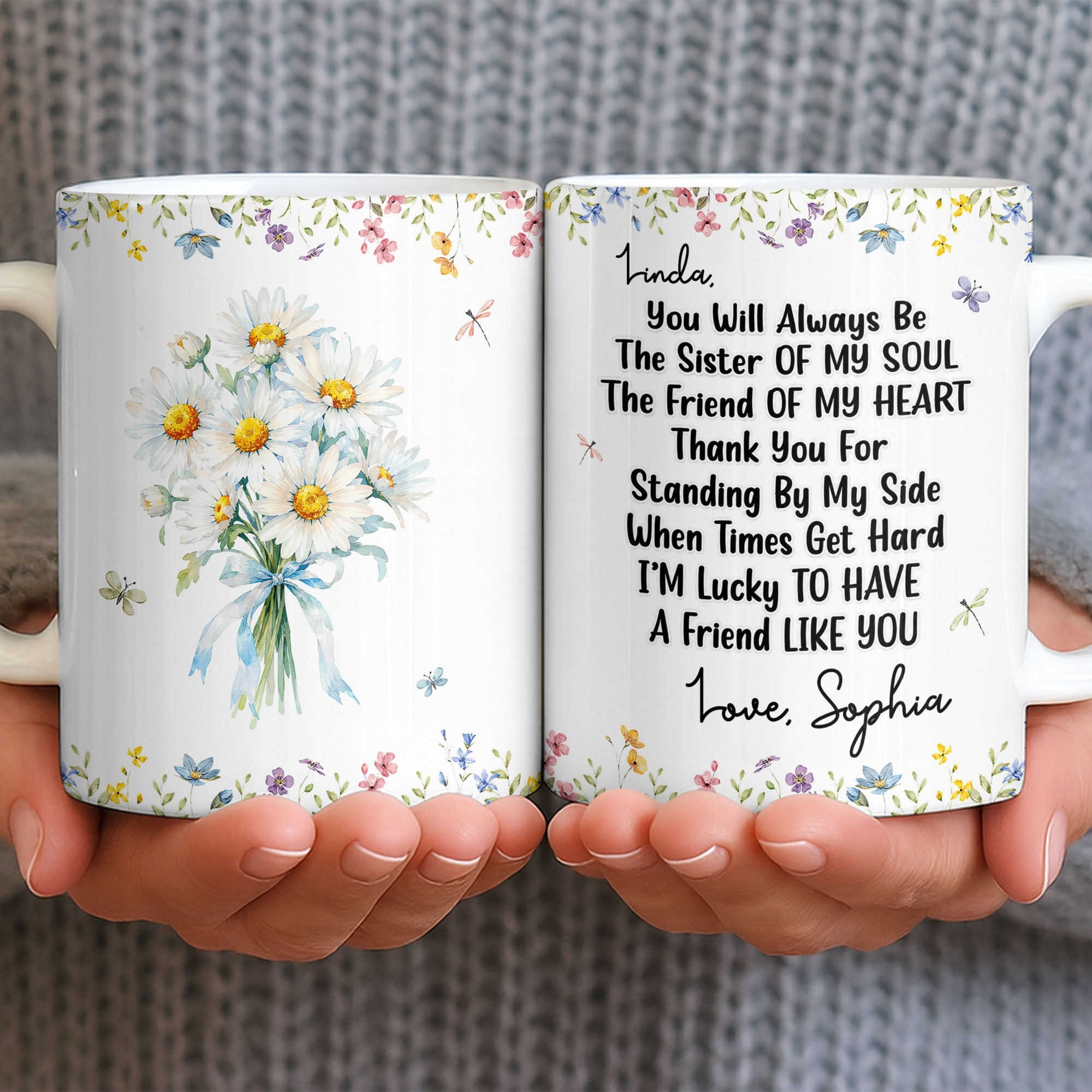 Personalized Floral Birth Month Flower Coffee Mug Custom Gift for Sister Edge-to-edge Mug GradoCreations