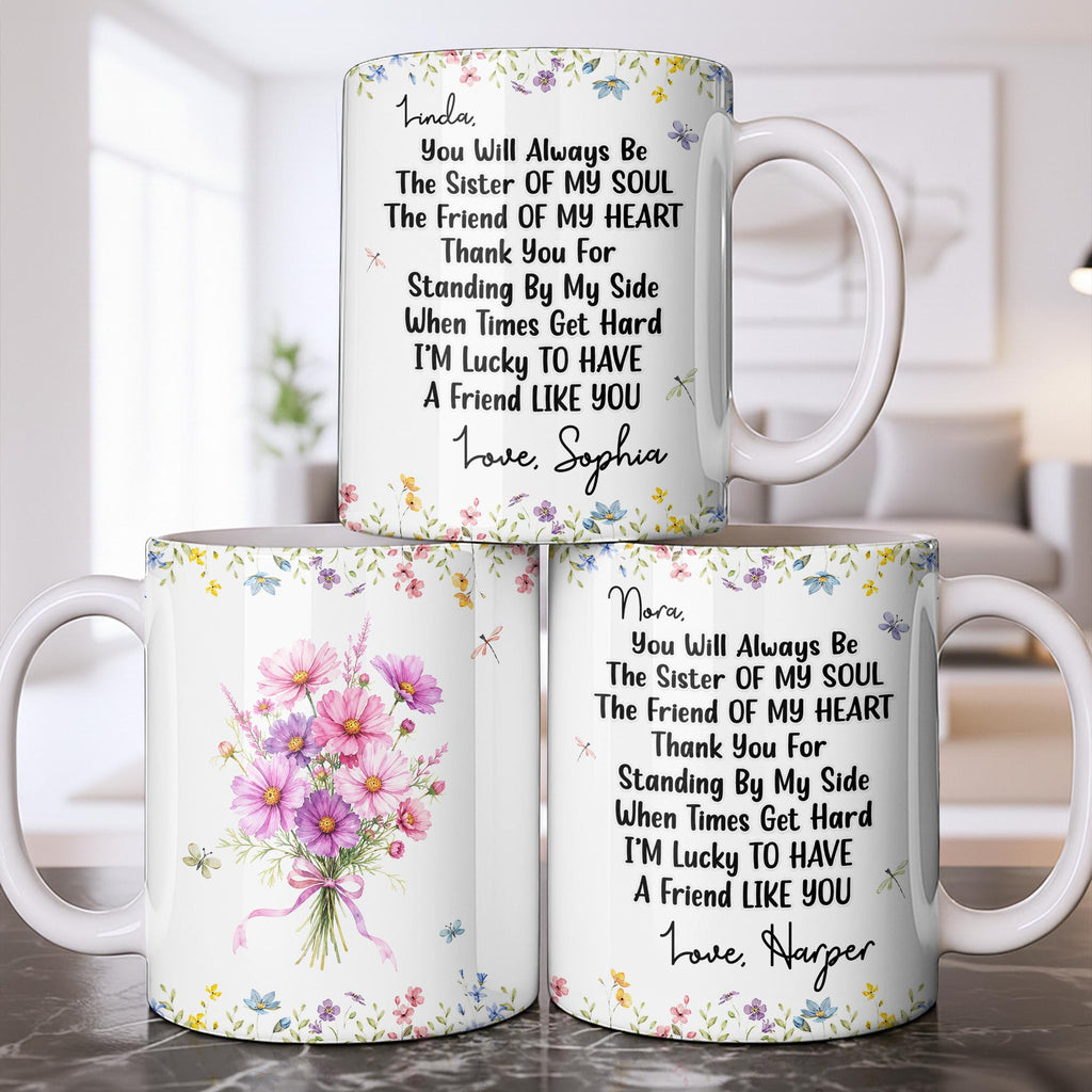Personalized Floral Birth Month Flower Coffee Mug Custom Gift for Sister Edge-to-edge Mug GradoCreations