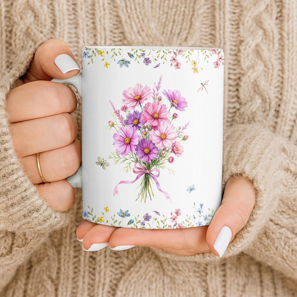 Personalized Floral Birth Month Flower Coffee Mug Custom Gift for Sister Edge-to-edge Mug GradoCreations