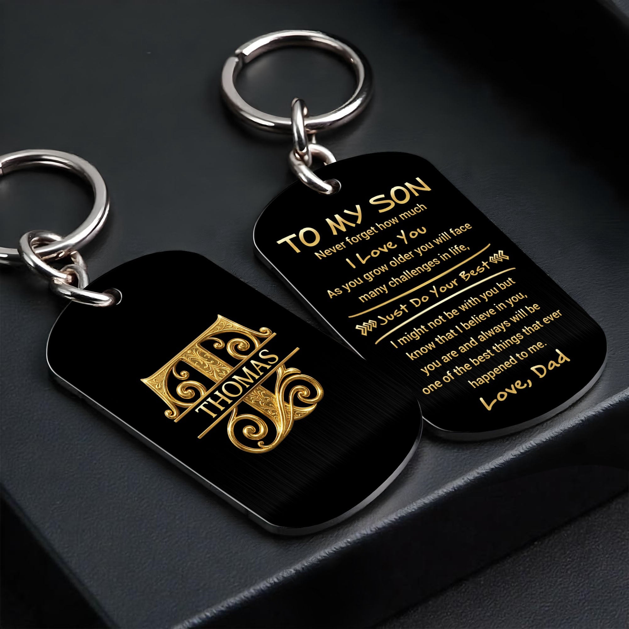 Personalized Stainless Steel Keychain Custom Name Dog Tag Gift for Son