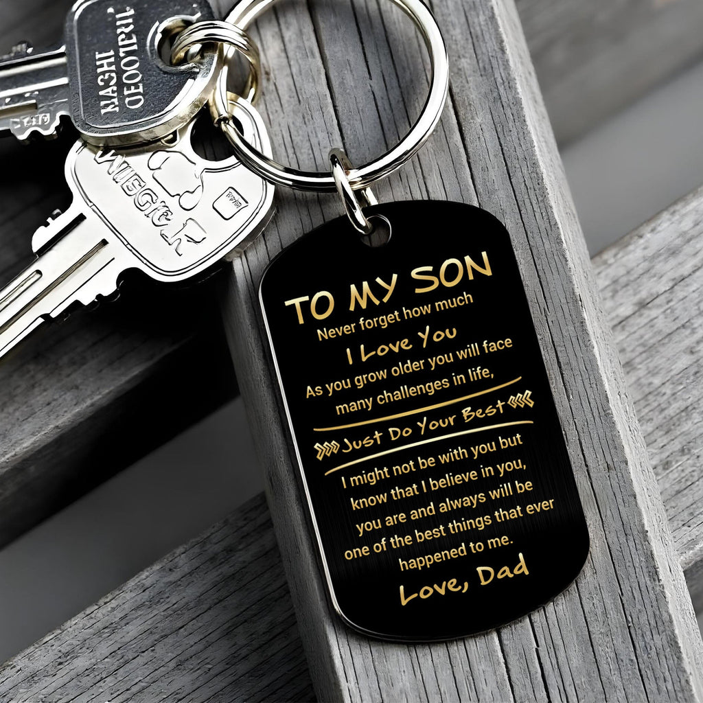 Personalized Stainless Steel Keychain Custom Name Dog Tag Gift for Son