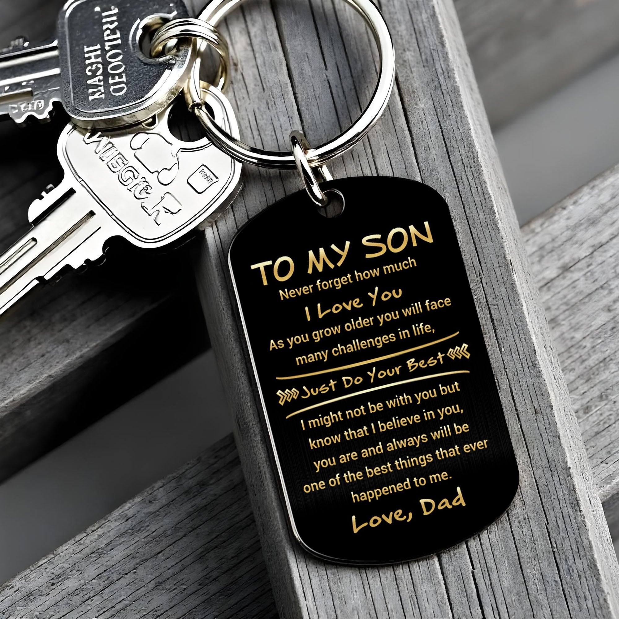 Personalized Stainless Steel Keychain Custom Name Dog Tag Gift for Son