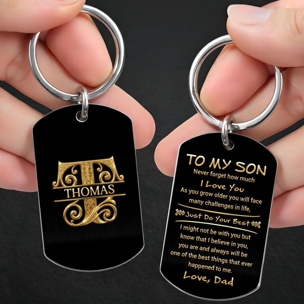 Personalized Stainless Steel Keychain Custom Name Dog Tag Gift for Son