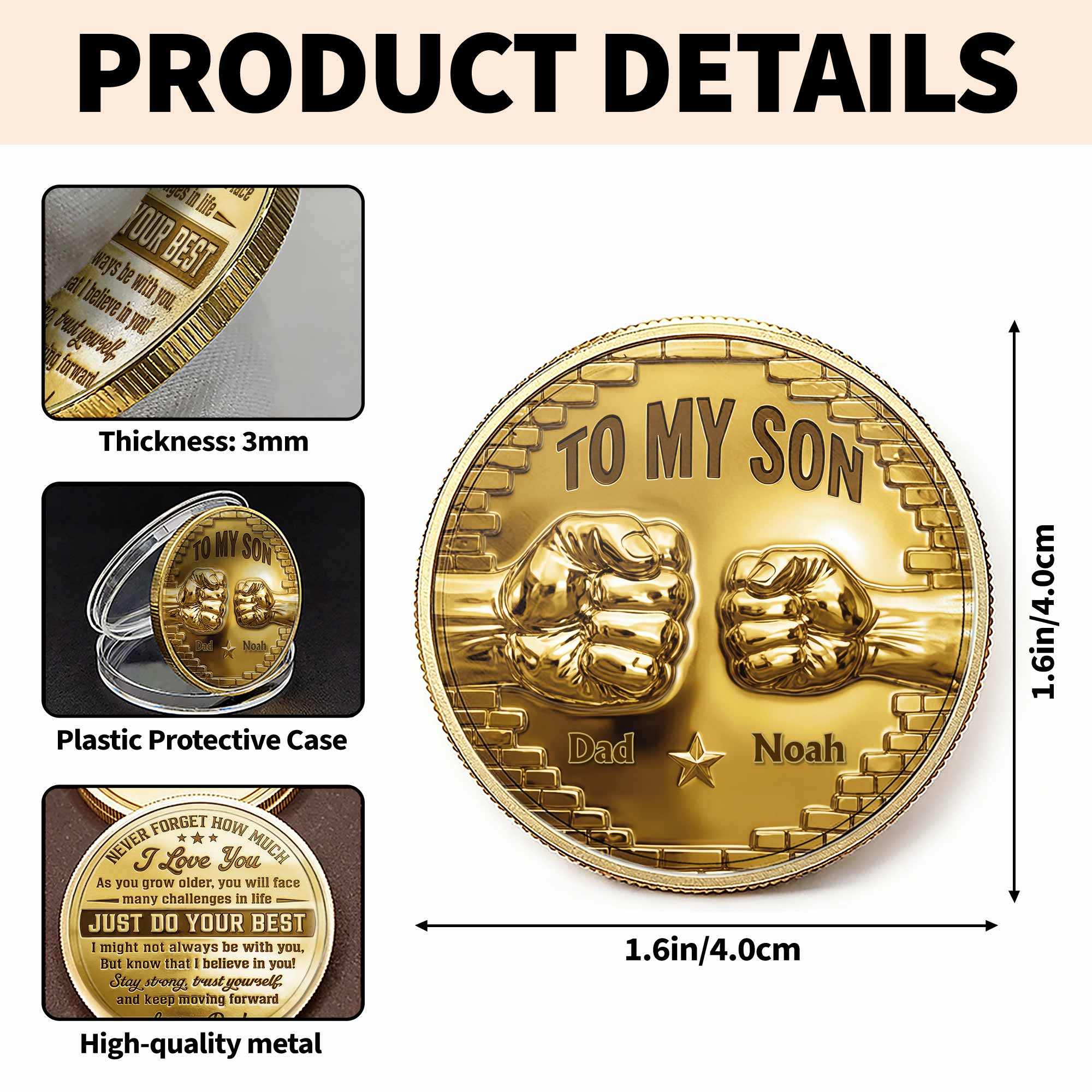 Personalized Fist Bump Commemorative Coin Custom Gift for Son Commemorative Coin GradoCreations