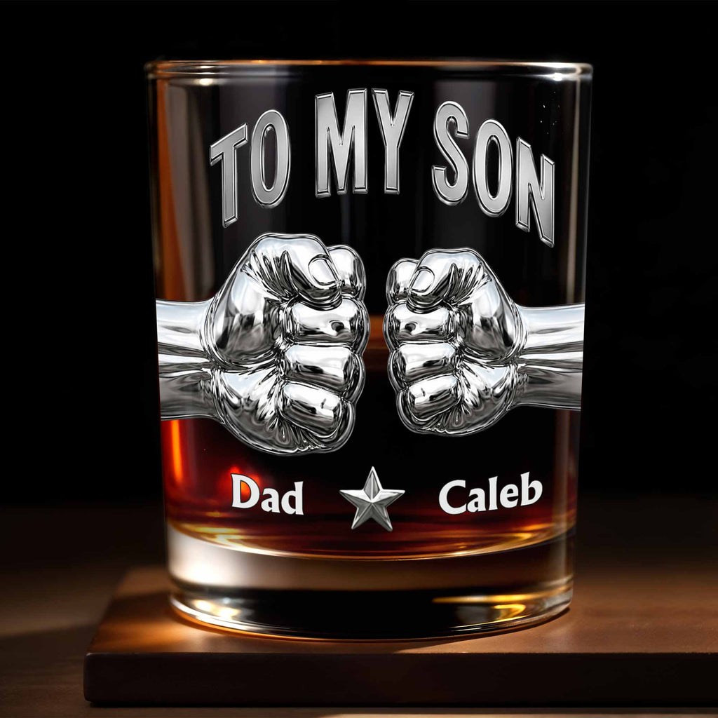 Personalized Whiskey Glass Fist Bump Custom Name Gift for Son Whiskey Glass GradoCreations